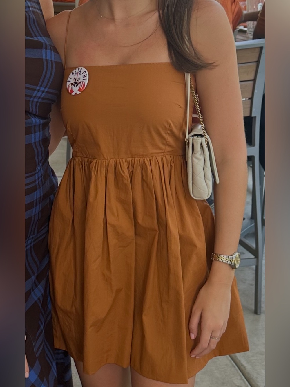 Strappy Gathered Mini Dress in Burnt Orange